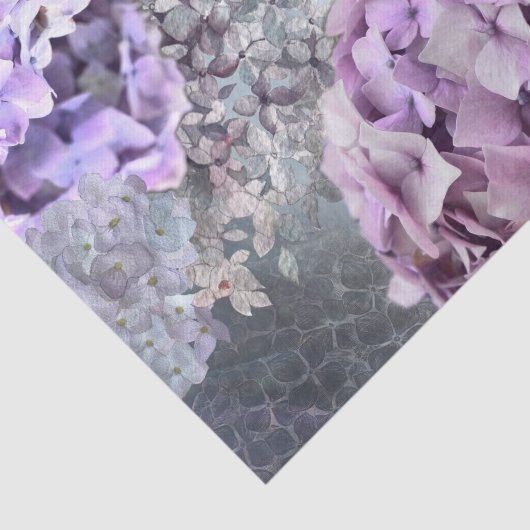 ブルーグレーのヴィンテージの花のアジサイの花模様 薄葉紙 (詳細)