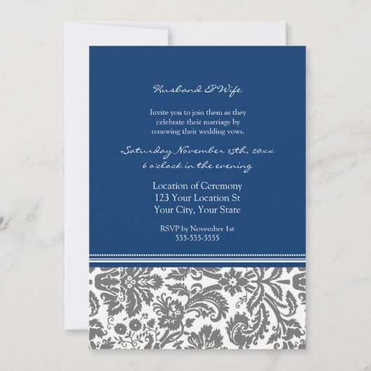 ブルーグレーの写真の結婚式誓約の更新の招待状 招待状 (裏面)