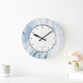 ブルーグレーの大理石テクスチャ ラージ壁時計 (ホーム)