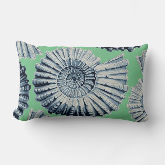 ブルーグレーの螺線形の貝殻の海緑 ランバークッション (正面)