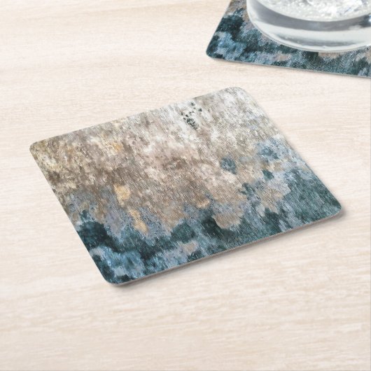 ブルーグレーの装飾抽象芸術アートワーク スクエアペーパーコースター (アングル)