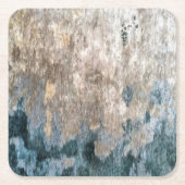 ブルーグレーの装飾抽象芸術アートワーク スクエアペーパーコースター (正面)