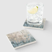 ブルーグレーの装飾抽象芸術アートワーク ストーンコースター (横)