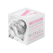 ブルーグレーの誕生Statsの女の赤ちゃんの記念品の写真 フォトキューブ (裏面アングル)