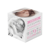 ブルーグレーの誕生Statsの女の赤ちゃんの記念品の写真 フォトキューブ (裏面アングル)