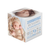 ブルーグレーの誕生Statsの男の赤ちゃんの記念品の写真 フォトキューブ (裏面アングル)