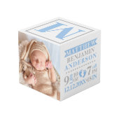 ブルーグレーの誕生Statsの男の赤ちゃんの記念品の写真 フォトキューブ (裏面アングル)