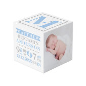 ブルーグレーの誕生Statsの男の赤ちゃんの記念品の写真 フォトキューブ (正面アングル)