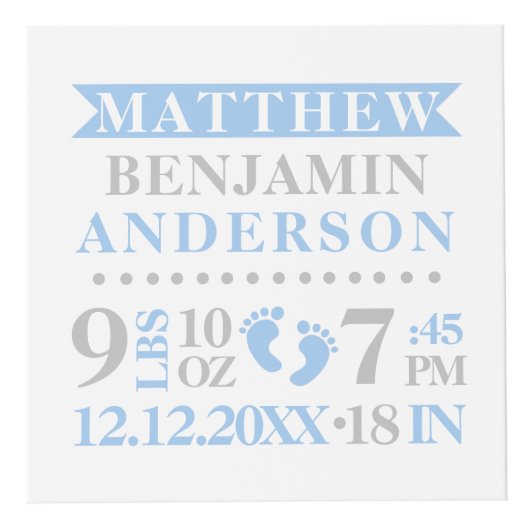 ブルーグレーの誕生Statsの男の赤ちゃんの記念品の写真 フォトキューブ (正面)