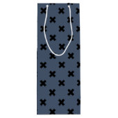 ブルーグレーの黒いクロスステッチ ワインギフトバッグ (裏面)