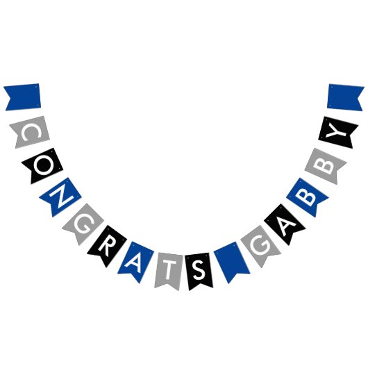 ブルーグレーの黒のお祝い バンティングフラッグ (全)