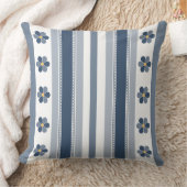 ブルーグレーはっきりしたストライプフローラ クッション (ブランケット)
