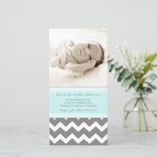 ブルーグレーはベビーシャワーの写真カード感謝していしています サンキューカード (スタンド正面)