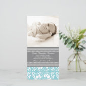 ブルーグレーはベビーシャワーの写真カード感謝していしています サンキューカード (スタンド正面)