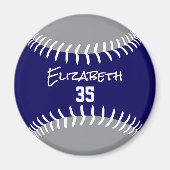 ブルーグレーまたはANYチームカラーソフトボール マグネット (正面)