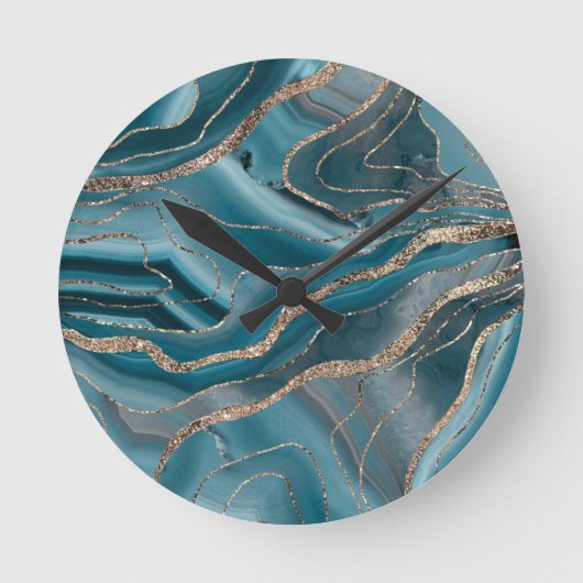 ブルーグレーアガテ金ゴールドグリッターグラム#1 ラウンド壁時計 (正面)