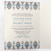 ブルーグレーイカットオールインワンアナンドKarajシーク結婚ズ 三つ折り招待状 (内部最初)