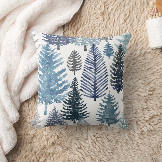 ブルーグレーウィンターパインツリーズホリデイ装飾用クッション クッション (ブランケット)