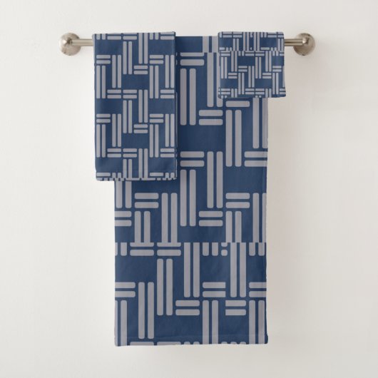 ブルーグレーウィーブパターン日本のスタイル バスタオルセット (インサイチュ)