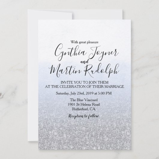 ブルーグレーウォーターカラー結婚式招待状 招待状 (正面)