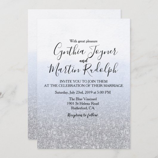 ブルーグレーウォーターカラー結婚式招待状 招待状 (正面/裏面)