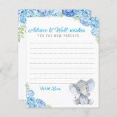 ブルーグレーエレファントシャワー新しい親のアドバイスカード (正面/裏面)