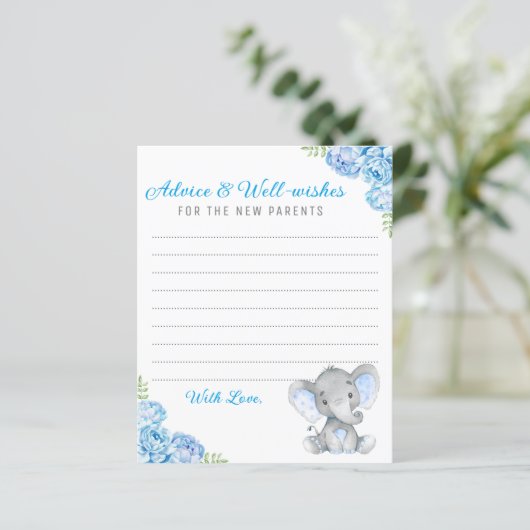 ブルーグレーエレファントシャワー新しい親のアドバイスカード (スタンド正面)