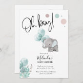 ブルーグレーエレファントボーイベビーシャワー招待状 招待状 (正面/裏面)