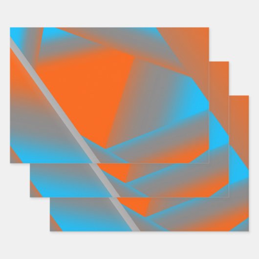 ブルーグレーオレンジグラデーション幾何学的抽象芸術アート ラッピングペーパーシート (セット)