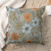 ブルーグレーオレンジブラウンモダンフローラ クッション (ブランケット)