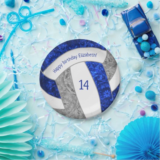 ブルーグレーガーリーバレーボール誕生日パーティー ペーパープレート (パーティー)