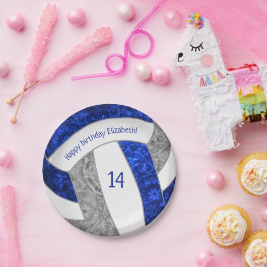 ブルーグレーガーリーバレーボール誕生日パーティー ペーパープレート (パーティー)