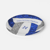 ブルーグレーガーリーバレーボール誕生日パーティー ペーパープレート (アングル)