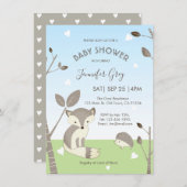 ブルーグレーキツネヘッジホッグボーイベビーシャワー招待状 (正面/裏面)