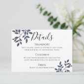 ブルーグレーグリッターボタニカル結婚詳細カード 招待状 (スタンド正面)