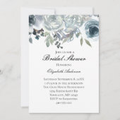 ブルーグレーグリーンエレガントフローラ水カラーブライダル 招待状 (正面)