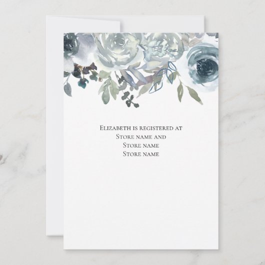 ブルーグレーグリーンエレガントフローラ水カラーブライダル 招待状 (裏面)