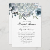 ブルーグレーグリーンエレガントフローラ水カラーブライダル 招待状 (正面/裏面)