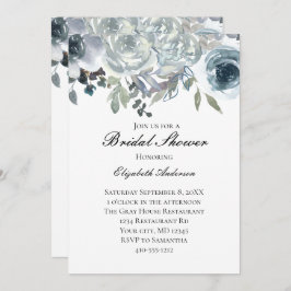 ブルーグレーグリーンエレガントフローラ水カラーブライダル 招待状