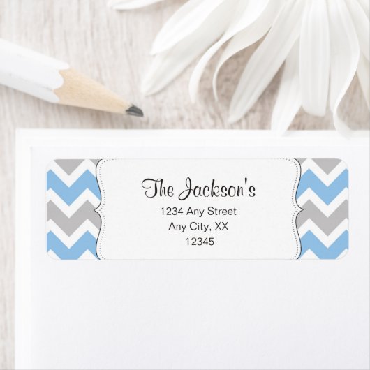ブルーグレーシェブロン差出人住所またはシャワー好み ラベル (インサイチュ)