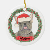 ブルーグレーシルバーフレンチブルドフランスのッグ セラミックオーナメント (正面)