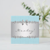 ブルーグレーシルバー白い男の子シャワー 招待状 (スタンド正面)