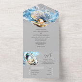 ブルーグレーシーシェルパールオイスターシェルビーチシック オールインワン招待状 (内側)
