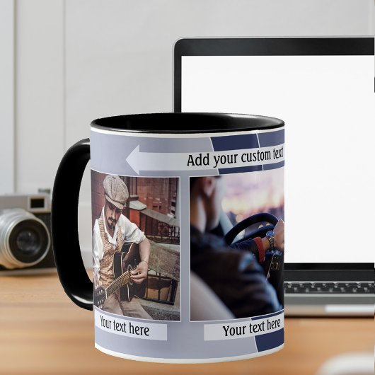 ブルーグレージオメトリックデザインフォトマグカップ コーヒーマグカップ