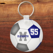 ブルーグレースクールカラーズガールズボーイズサッカーボール キーホルダー (正面)