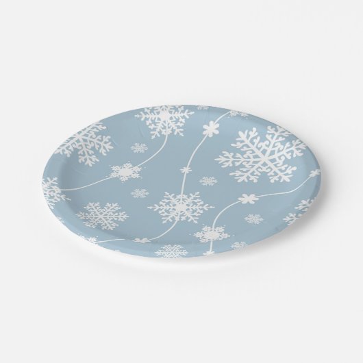 ブルーグレースノーフレークスウィンターワンダーランドホリデー ペーパープレート (アングル)