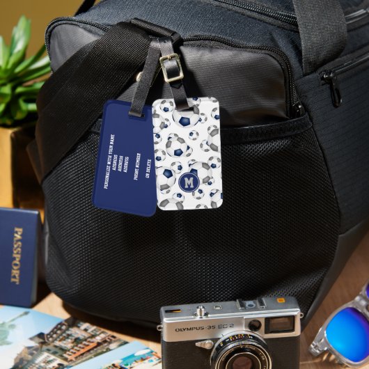 ブルーグレースポーツチームカラーサッカーボールパターン ラゲッジタグ (正面&裏面)