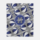 ブルーグレースポーツ私はバスケットボールのパターンが大好き文字 フリースブランケット (正面)