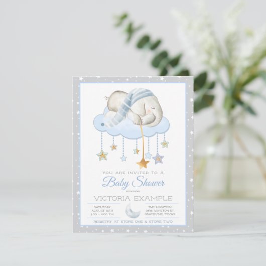 ブルーグレースリーピーゾウベビーシャワー招待状 招待状 (スタンド正面)