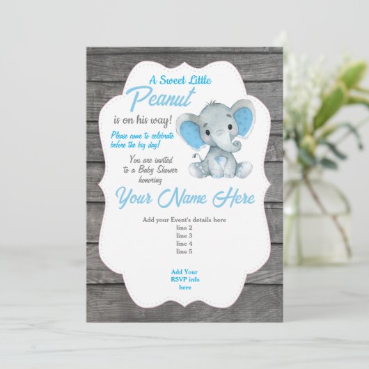 ブルーグレーゾウさん招待状 編集可能 招待状 (スタンド正面)